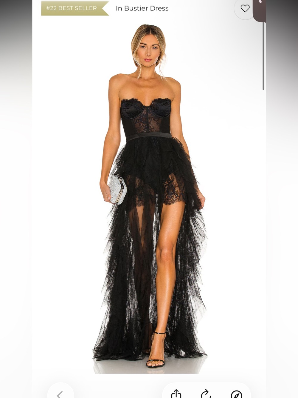 For Love & Lemons x REVOLVE Black Lace Bustier Ruffle Tulle Maxi Gown S